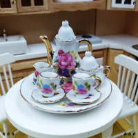 ??? 8pcs 1:12 dollhouse Miniature dining Ware Porcelain จานถ้วยจานชาม