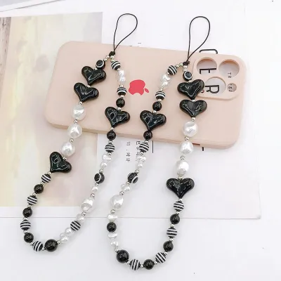 Fashionable Mobile Phone Accessory Anti-drop Chain For Phone Protection Beaded Pendant For Mobile Phone Case Mobile Phone Strap With Pearl Pendant Small Flower Mobile Phone Charm