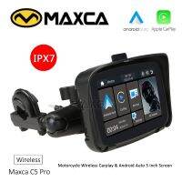 MAXCA C5 Pro รถจักรยานยนต์ออโต้ Carplay หน้าจอไร้สาย,มอเตอร์ไซด์เครื่องเล่นจีพีเอสนำทางมัลติมีเดียรถจักรยานยนต์กันน้ำ IPX7