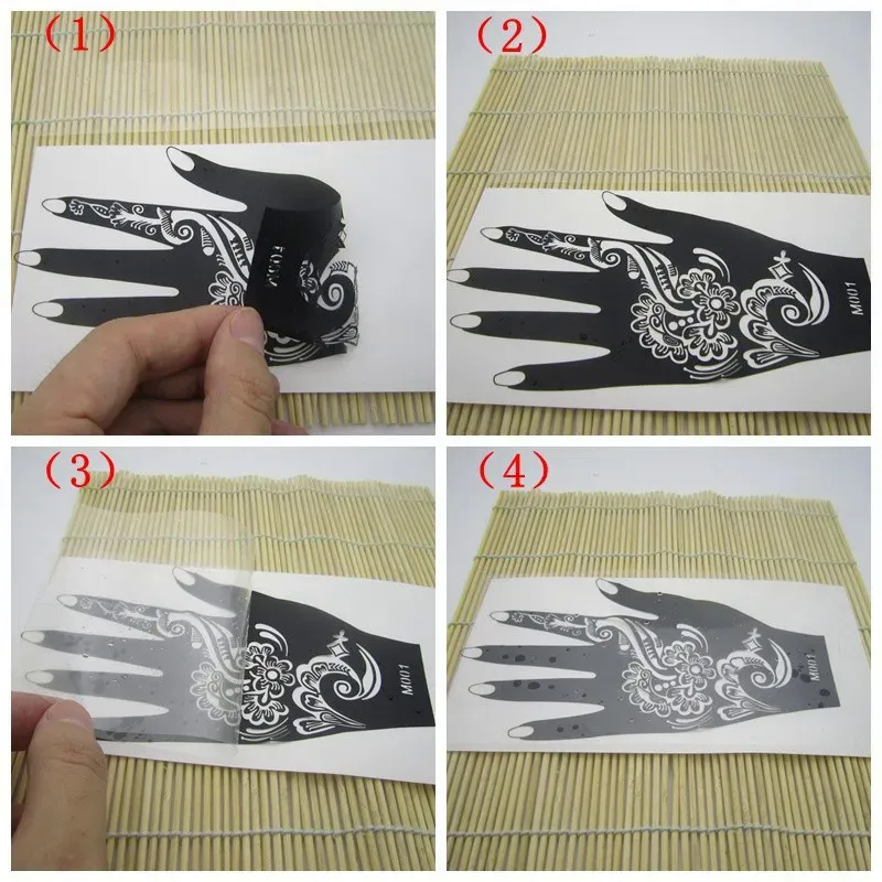 2 Pairs /4 Sheets Hand Henna Stencils For Body Paint,Flower Glitter  Airbrush Mehndi Henna Tattoo Juice Templates 2 Pairs 21*12cm