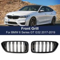 2PCS รถด้านหน้าไต Grills Double Line Slat Racing Grille สำหรับ BMW 6 Series GT G32 630I 640I 640I 620D XDrive 2017-2019