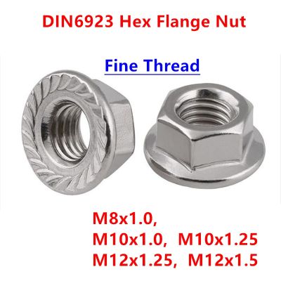 5-10pcs Fine thread M8 M10 M12 DIN6923 304 Stainless Steel Hexagon Flange Nuts Pinking Slip Locking Serrated Lock Nut