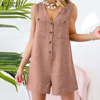 (จัดส่งฟรี)Fancystyle ZANZEA ผู้หญิงฤดูร้อน Casual จั๊มสูทแขนกุดกระโปรง V คอ Playsuit Overalls