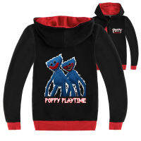 Poppy Playtime เสื้อผ้าเด็กผ้าฝ้าย + เสื้อโพลีเอสเตอร์สำหรับชาย15ปีหญิงฤดูใบไม้ผลิและฤดูใบไม้ร่วงแขนยาว Hooded Zipper เสื้อกันหนาว3-16ปีสีดำ/ สีเทา Boy S