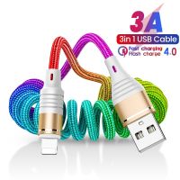 3in1 Retractable Spring USB Cable 3A for iPhone Rainbow Color Charger Data Cable Type C Micro Charger For Samsung Xiaomi Huawei Docks hargers Docks Ch