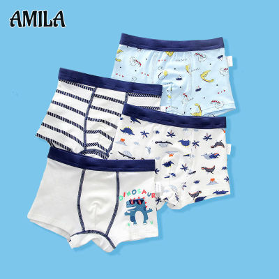 AMILA กางเกงบ็อกเซอร์สำหรับเด็กผู้ชาย,กางเกงบ็อกเซอร์กางเกงชุดชั้นในผ้าฝ้ายแท้กางเกงบ็อกเซอร์เด็กขนาดกลางและใหญ่4ชิ้น