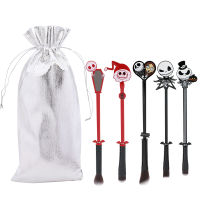 5PCset Halloween Christmas Santa Claus Elk Cute Makeup Brush Set with Cloth Bag Cartoon Shape Makeup Tool Holiday Birthday Gift