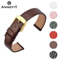 ANNEFIT Leather Watch Band for Women 12mm 14mm 16mm 18mm 20mm Lizard Grain Slim Thin Replacement Strap Stainless Steel Buckle