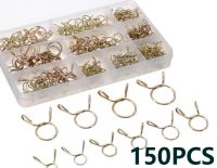 150pcs Boxed Color-Plated Galvanized Steel Wire Elastic Strong Clamp 5-14mm Combination Hose Tubing Spring Clip Kit Tube Clamps