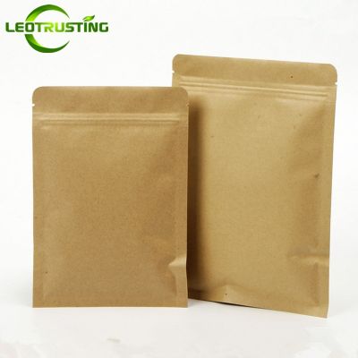 100pcs Flat Kraft Paper Zip Lock Gift Packaging Bag Capsule Nuts Grain Spice Corn Powder Chocolate Ground Coffee Paper Gift Bags