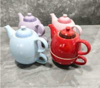 ฝรั่งเศส Le Creuset สีเย็นเคลือบสโตนแวร์พอร์ซเลนคนหนึ่งชุดน้ำชายามบ่ายอังกฤษกาน้ำชาถ้วยรวมกัน