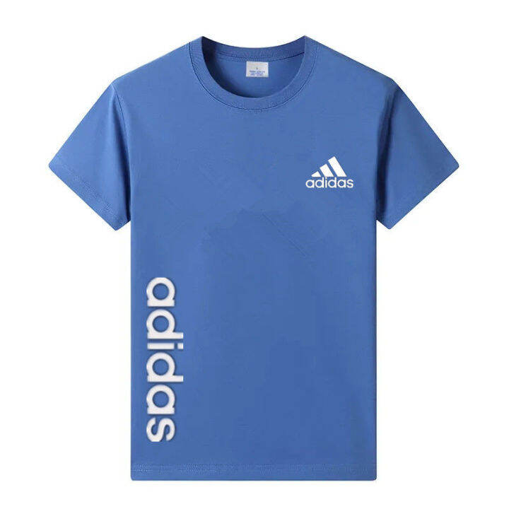 adidas-เสื้อยืดผ้าฝ้ายแบบลำลองสำหรับผู้ชาย-เสื้อยืดกีฬาแขนสั้นทรงหลวมเสื้อตัวยาวคลุมสะโพกขนาดใหญ่สำหรับฤดูร้อน