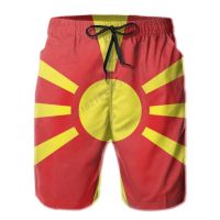Mens North Macedonia Flag Beach Pants Shorts Surfing M-2XL Polyester Swimwear Running