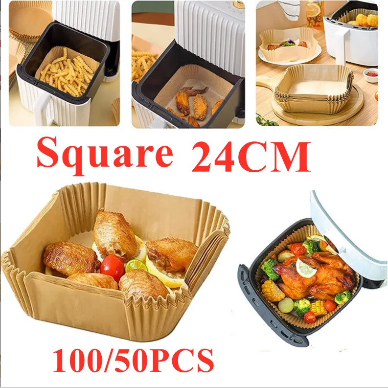 50pcs Air Fryer Disposable Paper Liner Square Non-Stick Steamer