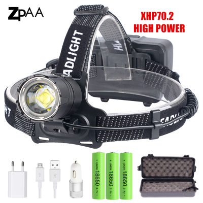 XHP70.2 XHP70 USB Headlight LM Led Headlamp LED Rechargeable Head Torch Flashlight Lantern 3*18650 battery