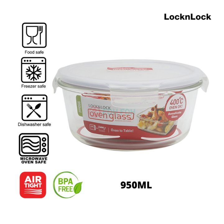 NEW Lock & Lock Oven Glass Rect. Container w/Divider 950ml