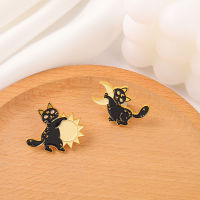 Animal Moon Black Cat Sun Cat Metal Badge Clothing Pin Brooch for Women