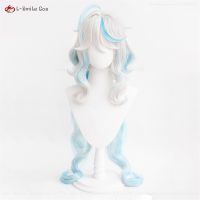 Fontaine Focalors Cosplay Wig Game Genshin Impact 100Cm Furina Wigs Blue White Curly Heat Resistant Hair Anime Wigs + Wig Cap