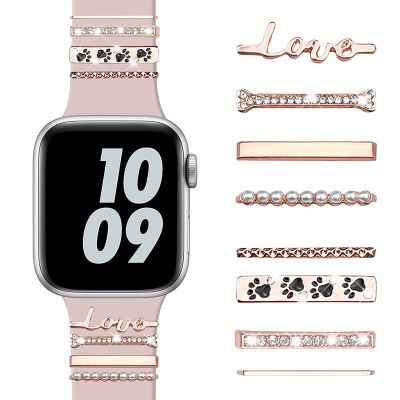 【lz】☾  Anel decorativo do silicone para o relógio da maçã pregos do metal do bracelete relógio da galáxia de Samsung 8 7 6 5 4 3