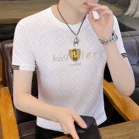 【July hot】 silk short-sleeved t-shirt mens summer 2023 new half-sleeved T-shirt trendy handsome non-stick top