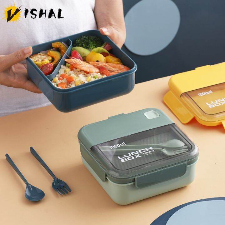 vishal-1l-square-camera-flat-lid-student-lunch-box-microwaveable-four-side-buckle-portable-sealed-adult-lunch-grid-bento-box