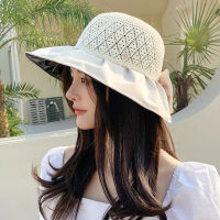 New Woman Summer Hats With Visor Hollow Straw Hat Fashion Bow Design Sun Hat Travel Mesh Bucket Hat