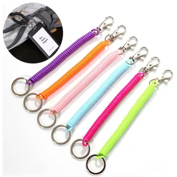 Red)Fishing Lanyards Rope Retractable Safety Spring Coiled Ropes Keychain  Acces