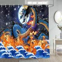 Dragon Bath Curtain Angry Fantasy World Grunge Bio Back ญี่ปุ่น Oriental รูปแบบอีเธอร์ชุดห้องน้ำล้างทำความสะอาดได้ด้วยตะขอ 180 * 180 ซม