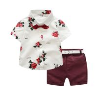 COD SDFGERTERTEEE ☀RJ☀Toddler Baby Boy Gentleman Suit Rose Bow T-Shirt Shorts Outfit Set