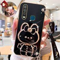 เคส Y3S Y12i Y15 Y17สำหรับ VIVO ฝาครอบหลังพร้อมสายคล้องแบบคาดตัวเคสกระจกแต่งหน้ารูปกระต่าย3D น่ารักแฟชั่นเคสป้องกันเคสมือจับสำหรับโทรศัพท์มือถือป้องกันการตกทำจากซิลิโคน