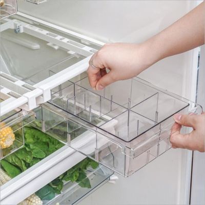 ช่องเก็บของในตู้เย็นช่องถังขยะในห้องครัว4/8ช่องใสสำหรับกล่องถนอมอาหารลิ้นชักตู้เย็นช่องเก็บของในตู้เย็น1/2023ใหม่