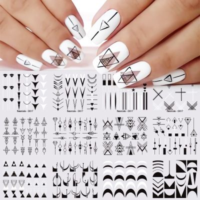 12pcs / Set Stiker Kuku Motif Geometri / Bunga / Daun / Cat Air Untuk Nail Art / Manicure Diy 5211059✢☈❅