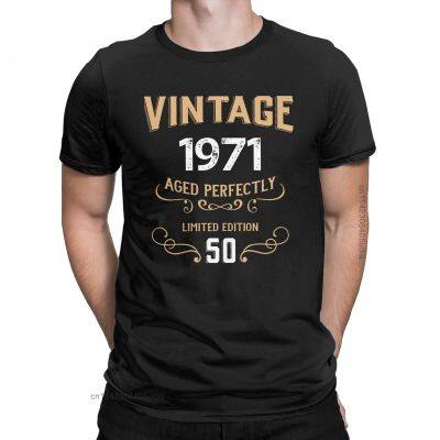 เสื้อยืดวินเทจสำหรับผู้ชายอายุ50ปี1971เสื้อยืดคอกลมแขนลำลองขาสั้นพิมพ์ลายแฟชั่นผ้าฝ้าย100%