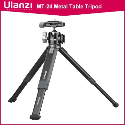 Ulanzi ขาตั้งกล้องโต๊ะโลหะ MT-24พร้อมช่องเสียบแฟลชสำหรับไมโครโฟนไฟ LED ขยายกล้อง Vlog ขาตั้งกล้องสามขาสำหรับกล้อง DSLR SLR ขาตั้งกล้องโทรศัพท์