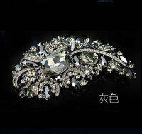 4.9" Elegant Silver Plated Vintage Grey Rhinestone Crystal Diamante Large Gift Brooches