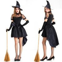 Black sexy lace mesh openwork witch costume Halloween party party stage costume witch show costume