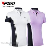 PGM Patchwork Sports Wear Female Short Sleeve Golf Tops Elastic Slim T-shirts Women Summer Breathable Polo Shirts Fast Dry Jersey