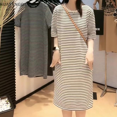 HUAYANG01 [2023 new HOT FASHION] lazlook ชุดเดรสมีฮู้ดลำลองคอวีสำหรับผู้หญิงชุดเดรสยาวลายทางสีบล็อกสำหรับฤดูร้อน