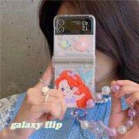 เคสโทรศัพท์สร้อยข้อมือลายการ์ตูนนางเงือกมีกลิตเตอร์สำหรับ Samsung Galaxy Z Flip 3 Z ฝาพับ4ฝาหลังกันกระแทกสำหรับ Samsung ZFlip3กรอบ ZFlip4