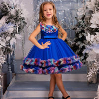 Summer Colorful Circle Dress Kids Party Dresses For Children Costume Lace Wedding Princess Dress Girl Infant 2-10 Years