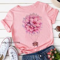 Pink T Shirt Women Short Sleeve Floral Flower Fashion Lady Premium Top T Shirt New Ladies Womens Graphic Female Tee Basic Tshirt