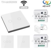 ○ 433Mhz Wireless Smart Light Wall Switch with Remote Control Touch Wall Panel Mini Relay Receiver 220V 10A for Home Led Lamp Fan