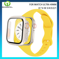 สายซิลิโคนบางพื้นฐาน + แก้ว + สายเคสสำหรับ Apple Watch 44MM 40MM 45 41ยางสปอร์ตบางสร้อยข้อมือรูปโบว์ I Watch Series 4 5 6 Se 7 8