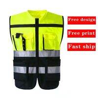 High Visible Reflective Safety Vest Zipper Breathable 100 Polyester Construction Traffic Control Survey Landscaping Paving Vest