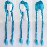 League Of Legends Runaway Loli Jinx Cos Twist Braid Side Ponytail Short Hair 120Cm Wig Halloween Party Cosplay Prop