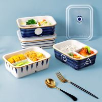 ✔№ Japanese-style Ceramic Separated Lunch Box Rectangular with Lunch Box Microwave Heating Lunch Box with Lid Storage Box Tableware