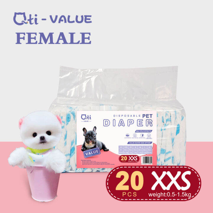 Qti Female Newborn Pet Dog Diaper 20’s XXS 0.51.5KG Puppies&Cats