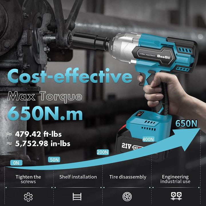 seesii-wh710-brushless-cordless-impact-wrench-650n-m-5200-rpm-รอบต่อนาที-21v-โวลต์ไร้สายแบบไม่มีแปรงถ่านประแจผลกระทบไฟฟ้า-kunci-pas-listrik-ขนาดกะทัดรัดพร้อมแบตเตอรี่4-0ah-ใช้งานร่วมกับแบตเตอรี่-makit