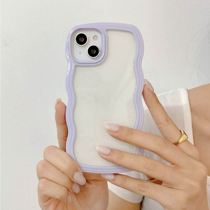 เคสโทรศัพท์มือถือ-ซิลิโคนนิ่ม-แบบใส-ขอบหยัก-หลากสี-เรียบง่าย-สีเหลือง-ม่วง-ฟ้า-สําหรับ-6s-7-8-xr-12-13-14-pro-max