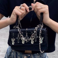 American fashion y2k Harajuku Ulzzang crocodile pattern square ladies dark Messenger bag Vintage mini punk gothic women hand bag